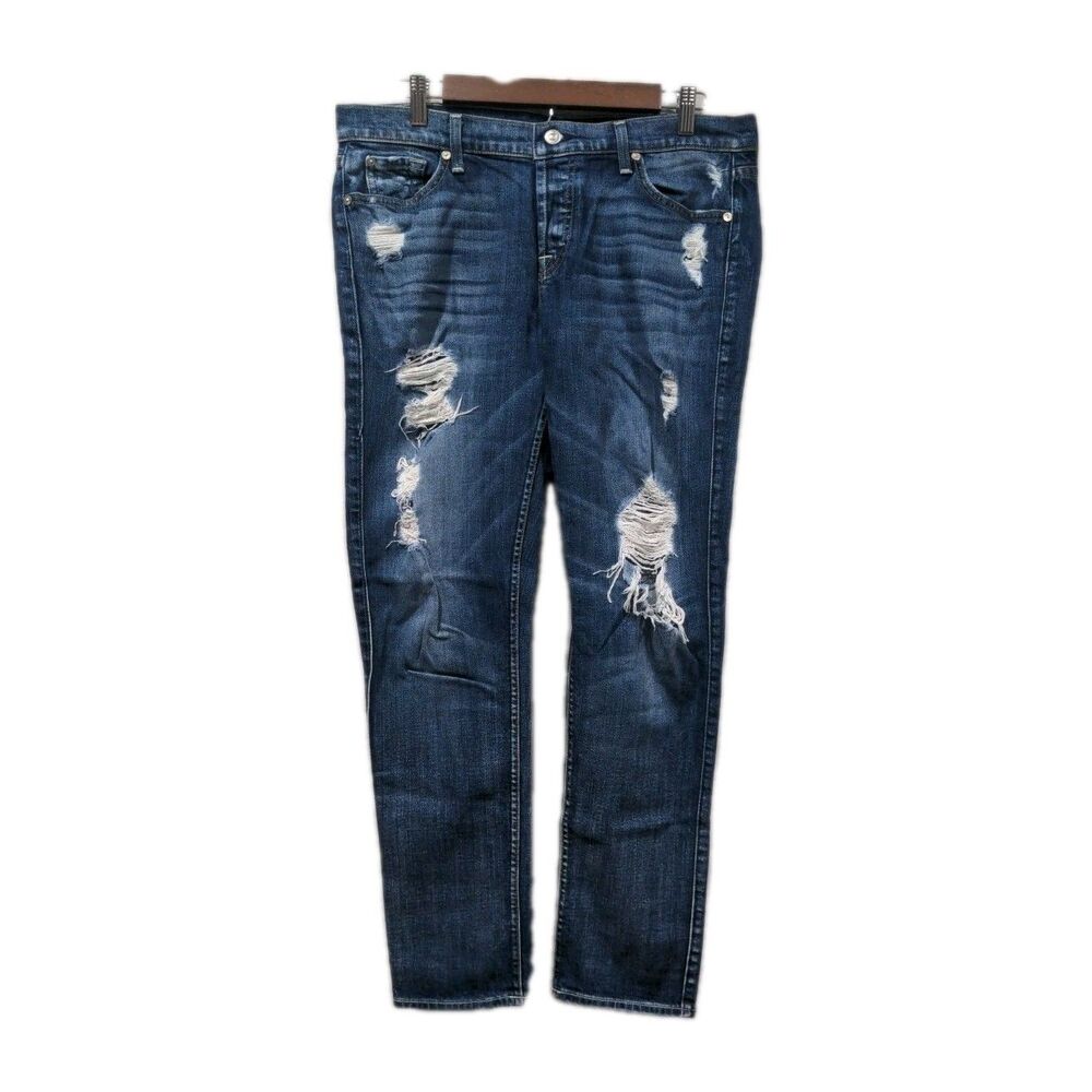 7FAMK Womens Josefina Skinny Boyfriend Distressed Jeans Size 30 Blue Button Fly
